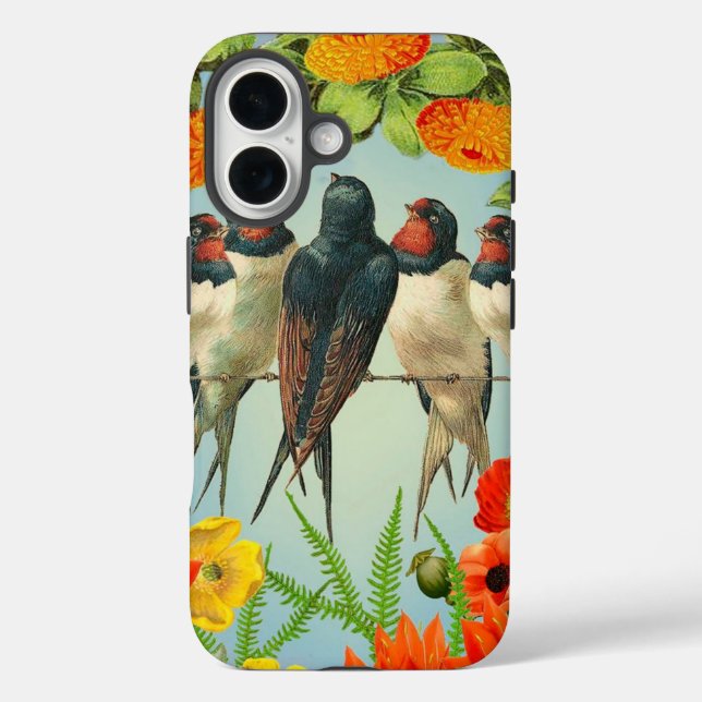 Charming Swallows and Floral iPhone Case" Case-Mate iPhone Case (Back)