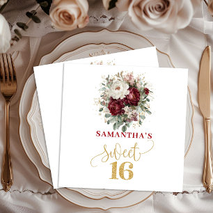 Charming Sweet Sixteen Blush Burgundy Napkins