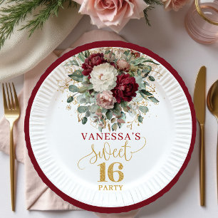 Charming Sweet Sixteen Blush Burgundy Plates