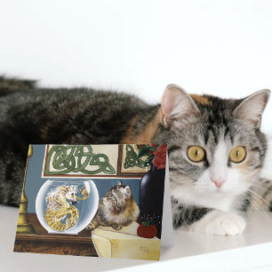 Charming Tabby Cat Sea Horse Fantasy Card