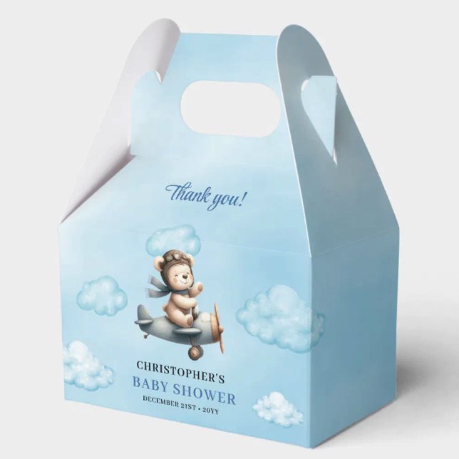 Charming Teddy Bear Aviator Blue Brown Boy Shower  Favor Box (Charming Teddy Bear Aviator Blue Brown Boy Shower Favor Box

)
