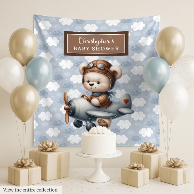 Charming teddy bear pilot baby shower backdrop tapestry (Charming teddy bear pilot baby shower backdrop)