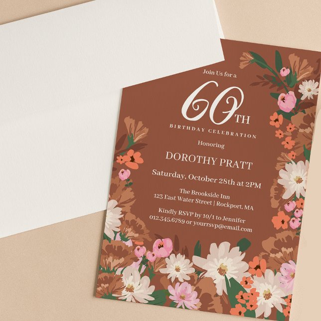Charming Terracotta Fall Floral 60th Birthday Invitation (Creator Uploaded)