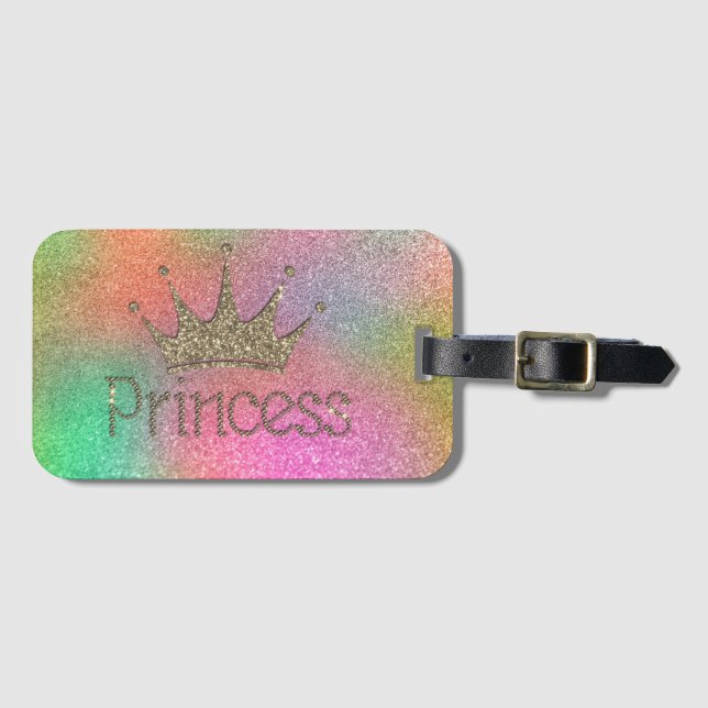 Charming Tiara, Princess,Colourful Glitter Luggage Tag (Front Horizontal)