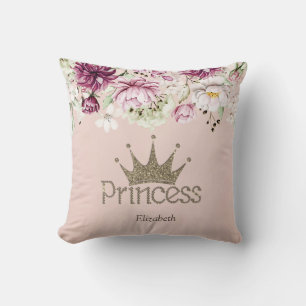 Charming Tiara, Princess,Floral  Throw Pillow