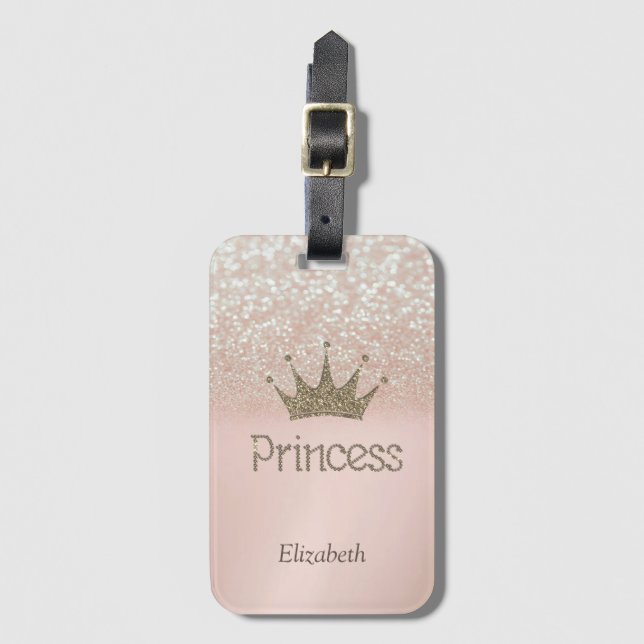 Charming Tiara, Princess, Glitter Bokeh Luggage Tag (Front Vertical)