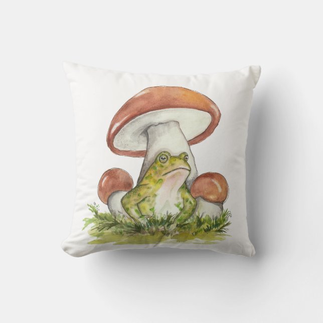 Charming Toad Under Mushroom Throw Pillow (Front)