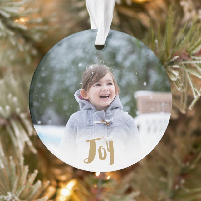 Charming Trendy Joy Holiday Photo Ornament (Tree)