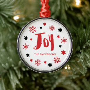 Charming Trendy Joy Red Holiday Metal Ornament