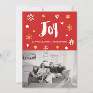 Charming Trendy Joy Red Holiday Photo Card