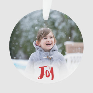 Charming Trendy Joy Red Holiday Photo Ornament
