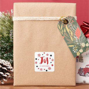 Charming Trendy Joy Red Holiday Square Sticker