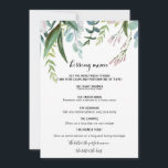 Charming Tropical Floral and Greenery Kissing Menu<br><div class="desc">This charming tropical floral and greenery kissing menu is perfect for a rustic wedding reception. This enchanting hand-painted design features precious blush,  purple flowers and green foliage neatly arranged into elegant bouquets.</div>