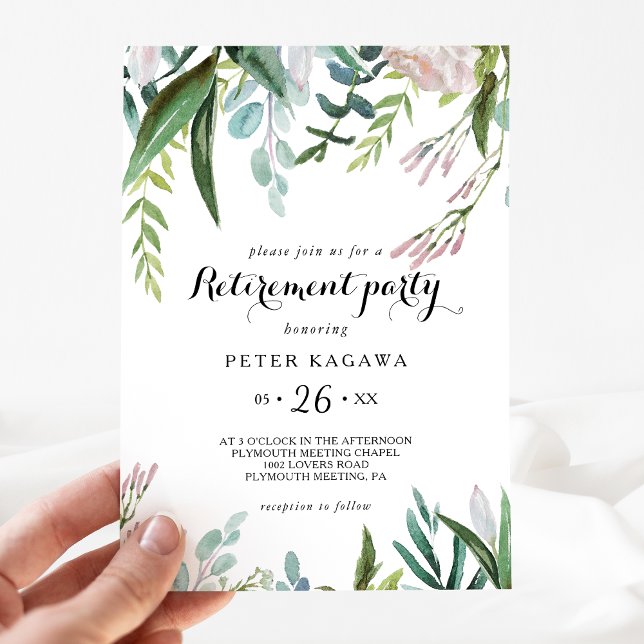 Charming Tropical Floral Greenery Retirement Party Invitation (Creator Uploaded)