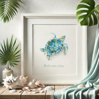 Charming Turquoise Blue Watercolor Sea Turtle