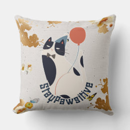 Charming Tuxedo Cat Stay Pawsitive Elegant Throw P Pillow