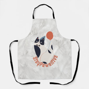 Charming Tuxedo Cat Stay Pawsitive Inspirational Apron