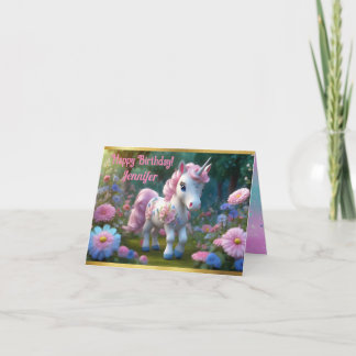 Charming Unicorn Birthday Folded Greeting Card