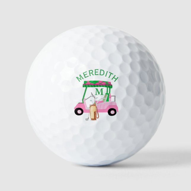 Charming Unique Golf Cart Clubs Monogram Name Golf Balls (Front)