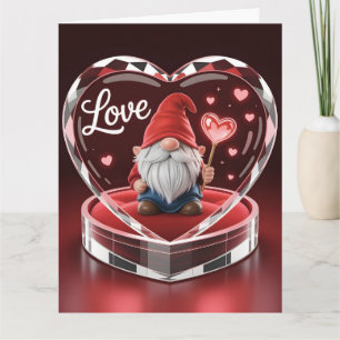 Charming Valentine Gnome in Crystal Heart Display Card
