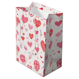Charming Valentine's Design with Hearts and Flower Medium Gift Bag