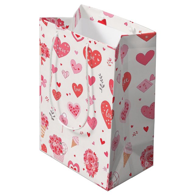 Charming Valentine's Design with Hearts and Flower Medium Gift Bag (Back Angled)