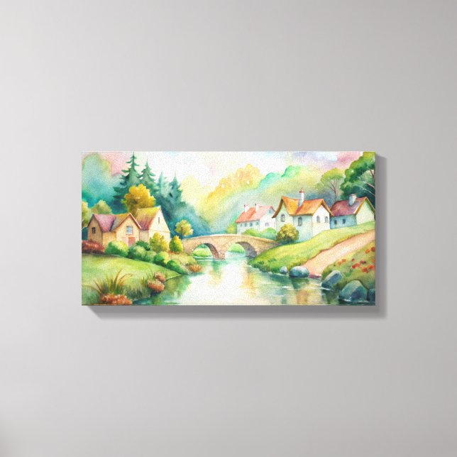 Charming Village by the River Canvas Print (Front)