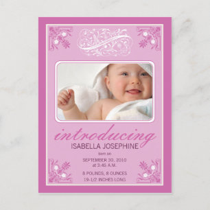 Charming Vintage Baby Birth Announcement (fuschia)