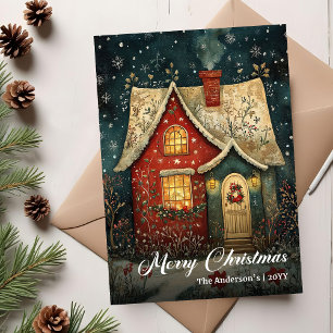 Charming vintage Christmas house card digital joy