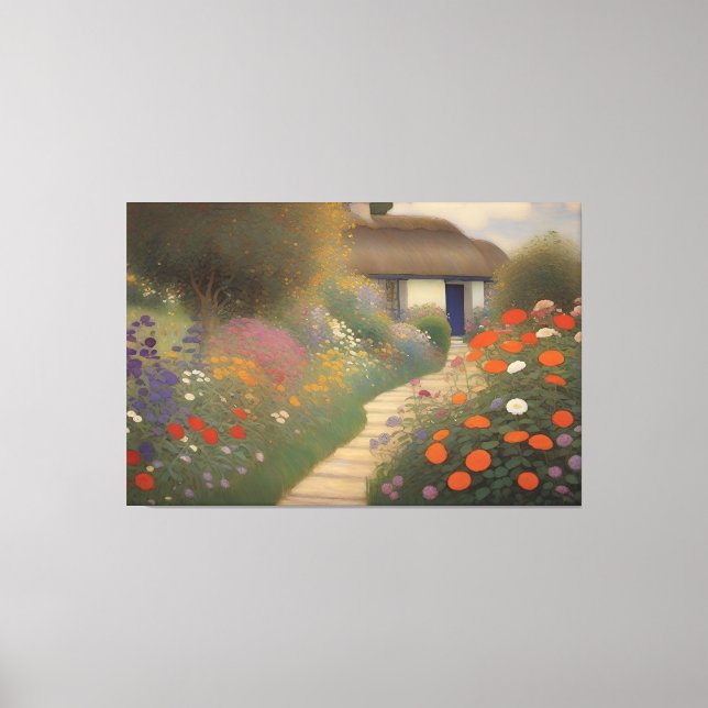 Charming Vintage Cottage Landscape Oil Painting  Canvas Print (Front)