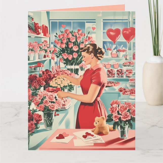 Charming Vintage Flower Shop Scene Card (Front)