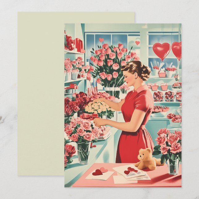 Charming Vintage Flower Shop Scene Invitation (Front/Back)
