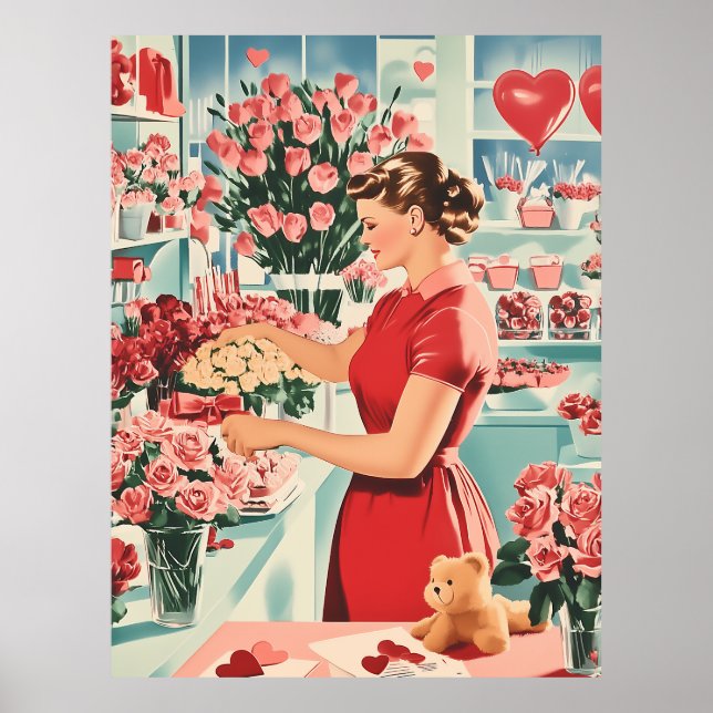 Charming Vintage Flower Shop Scene Poster (Front)