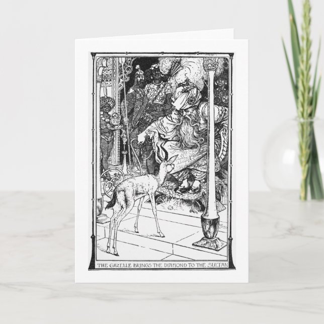 Charming Vintage Gazelle and Sultan Illustration Card (Front)