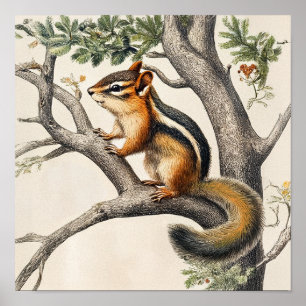 Charming Vintage Illustration of a Chipmunk Poster