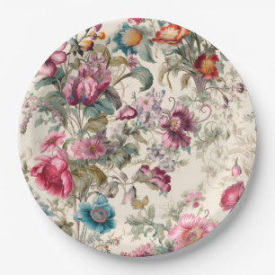 Charming Vintage Inspired Summer Florals Paper Plate