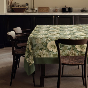Charming vintage light pastel green white flowers tablecloth