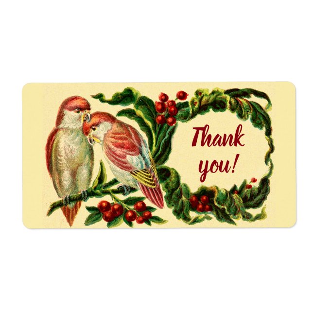 Charming Vintage Love Birds Thank You Sticker (Front)