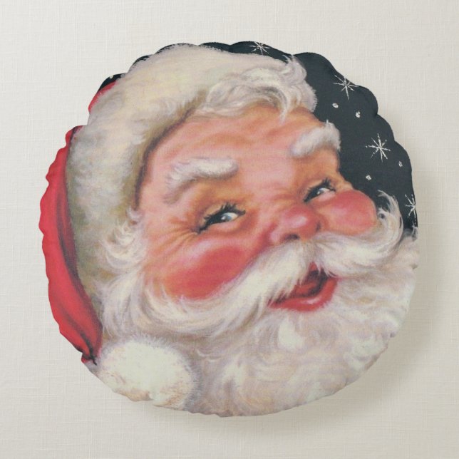 Charming Vintage Santa Claus Round Pillow (Front)