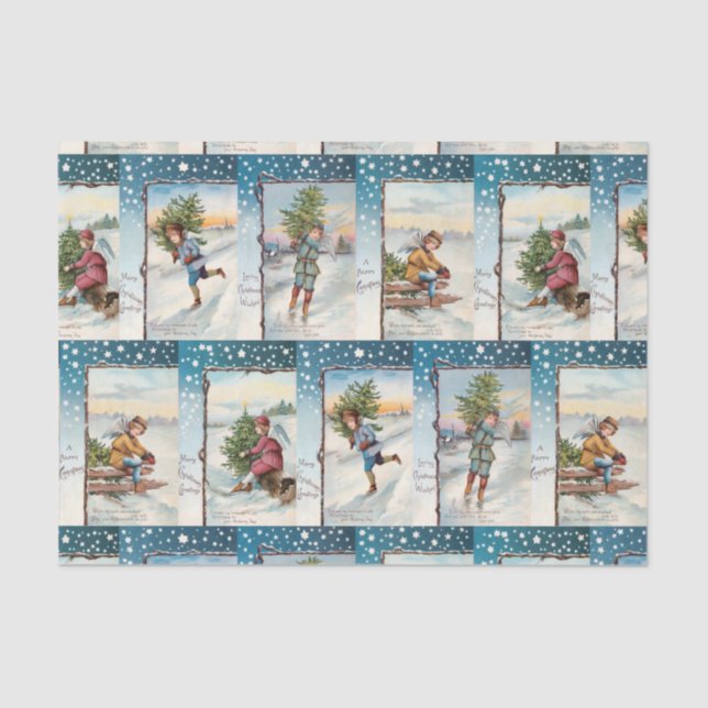 Charming Vintage Winter Angels in Snow Tissue Paper (Front)