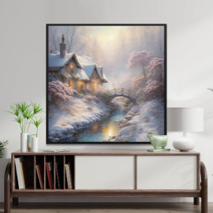 Charming Vintage Winter Day Landscape Art Poster