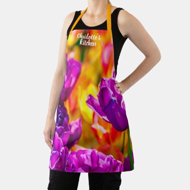 Charming Violet Tulip Flowers Apron (Insitu)