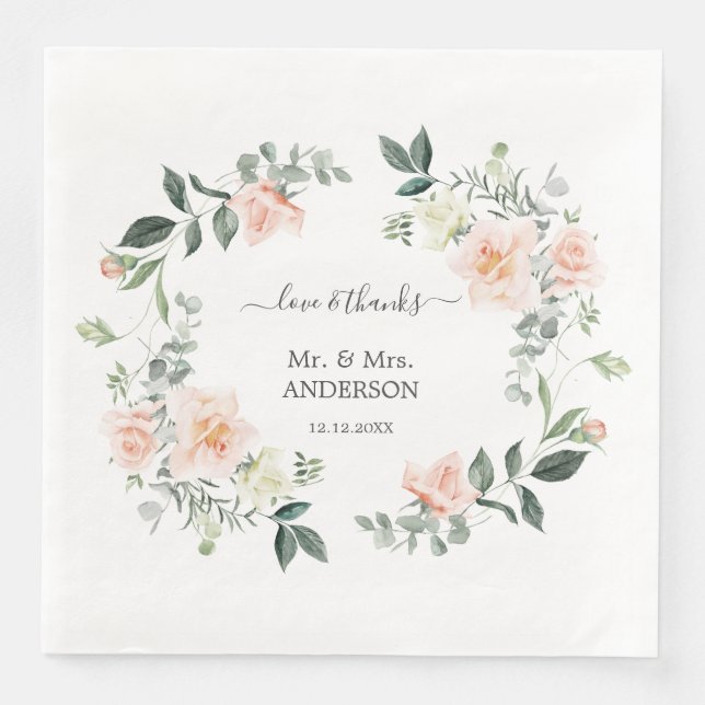 Charming Watercolor Blush White Flowers Wedding Napkin (Front)