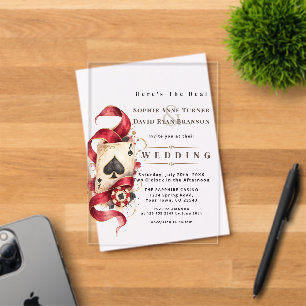 Charming Watercolor Casino Night Burgundy Wedding Acrylic Invitations