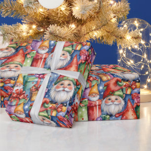 Charming Watercolor Christmas Gnomes and Gifts Wrapping Paper