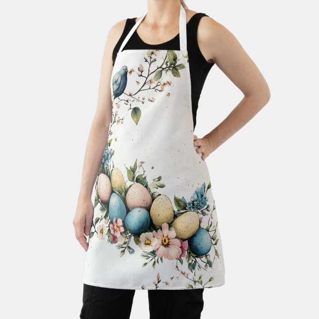 Charming Watercolor Easter Birds & Floral Spring Apron (Insitu)