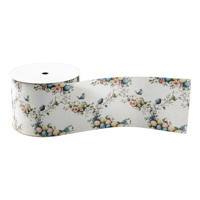 Charming Watercolor Easter Birds & Floral Spring Grosgrain Ribbon (Spool)