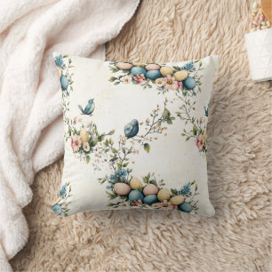 Charming Watercolor Easter Birds & Floral Spring Throw Pillow