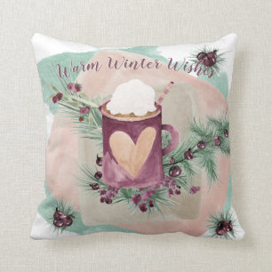Charming Watercolor Holiday Mug and Greenery Throw Pillow