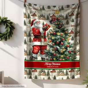 Charming Watercolor Santa Claus Holiday Throw Fleece Blanket